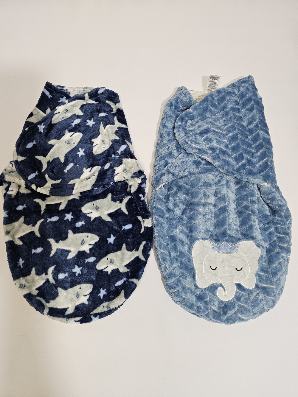 Baby Swaddle Sack Duo - Navy Shark & Light Blue Elephant 3-6m